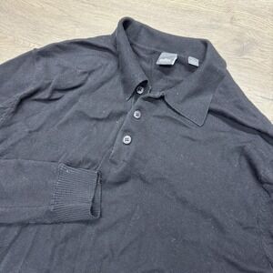 Cullen Black Long Sleeve Polo Shirt Silk Cotton Blend Sz L Minimalist Smart Cas